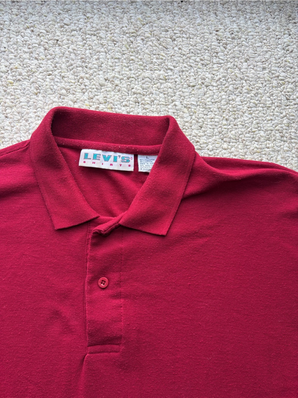 80s Vintage Levi's Men's Cranberry Red Polo Shirt. Size Large.